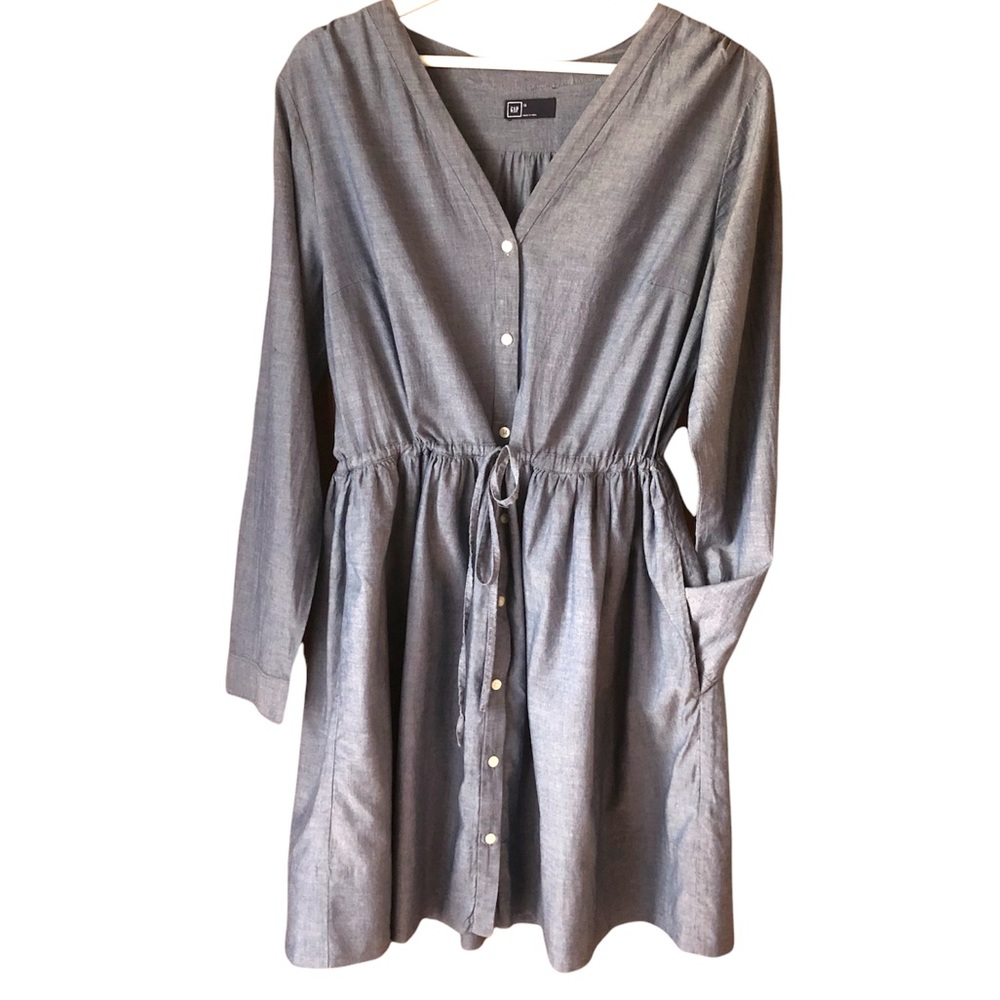GAP Chambray Lined Dress With Side Pockets Adjustable Waist Women’s Size 12